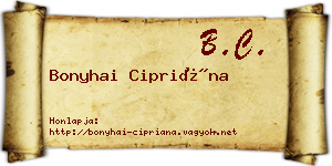 Bonyhai Cipriána névjegykártya